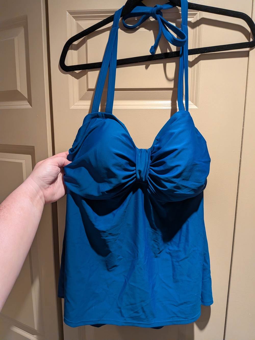Simply Cacique Lane Bryant Blue Halter Tankini Swim Top with Ruched Bust 18
